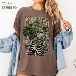 Monstera Skeleton Shirt, Gothic Botanical Plant Tee, Cottagecore Tee, Skull & Leaves Shirt, Halloween House Plant Lover Gift