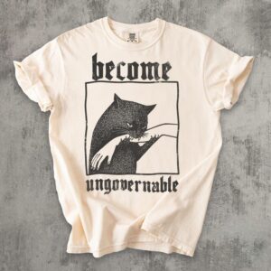Become Ungovernable Funny Graphic Cat Biting Hand T-shirt, Silly Cats Shirt, Unisex Cotton, Gag Gifts