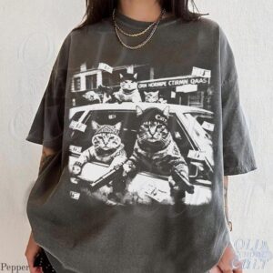 Gangster Cats Graphic T Shirt, Black Cat Tee, Retro Streetwear Shirts, Funny Cat Top, Unisex Oversized Cool Tshirt, Cat Lover Gift