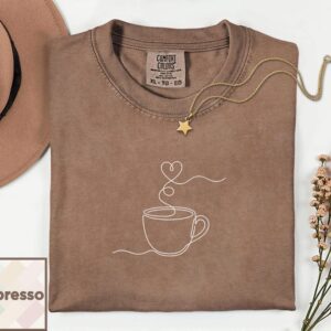 Minimalist Coffee Shirt | Single Line Art Heart Tee | Barista Gift | Aesthetic Coffee Lover Top | Line Art T-Shirt