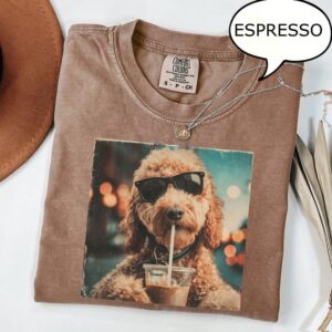 Cute Goldendoodle Drinking Iced Coffee T-Shirt, Dog Lover Gift, Coffee Dog Shirt, Pet Owner Gift