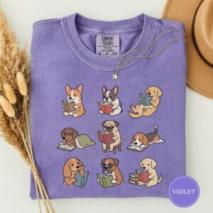 Funny Dog Reading Shirt, Cute Dogs with Books Tee, Dog Lover Gift, Funny Animal Graphic Tee, Book Lover Dog Shirt, Gift for Her