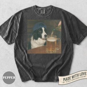 Funny Border Collie Drinking Beer Shirt, Silly Sarcastic Border Collie Novelty Meme Graphic Tee, Funny Dog Gift