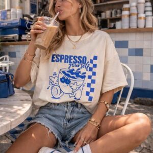 Espresso Yourself T-Shirt | Coffee Lover Tee | Retro 90s Graphic Shirt | Cafe Aesthetic Top | Cute Oversized Tee