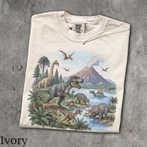 90s Dino Habitat T-Shirt - Unisex Graphic Tee - Dinosaur Landscape Top - T-Rex - Stegosaurus - Prehistoric T-Shirt