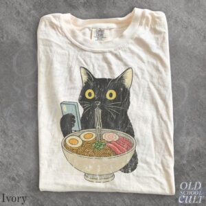 Cat Ramen Unisex T-shirt, Cat Eating Ramen Funny Shirt, Graphic Tee for Cat Lovers, Cool Casual Cat Print Shirt