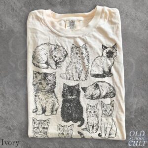 Cats 90s Tattoo Style Tshirt, Retro Y2k Kitten Shirt, Cat Lovers Gift, Cute Cat Shirts, Nature Unisex Adult Pet Shirt