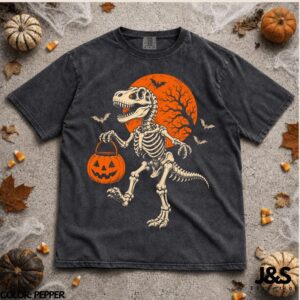 Halloween Dinosaur Shirt, T Rex Skeleton Pumpkin Tshirt, Spooky Dino Trick Or Treat Tee, Halloween Dino Lover Gift