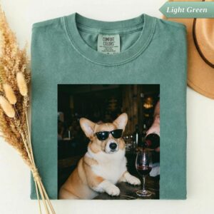 Corgi Wine Shirt, Funny Dog Graphic Tee, Wine Lover Gift for Her, Cute Pembroke Welsh Corgi Mom Dad Gift, Drinking Dog T-Shirt