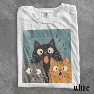 Retro Funny Cat Graphic Tee, Shocked Kitten Animal Shirt, Meme Streetwear Top, Cat Lover Gift Tee