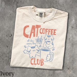 Cat Coffee Club T-Shirt - Unisex Graphic Tee - Coffee Lover Shirt - Iced Coffee Kittens Shirt - Preppy Espresso Shirt