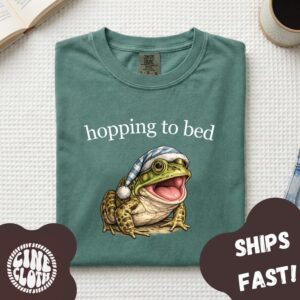 Hopping To Bed Funny Frog Pajama Tee, Funny Frog Shirt, Gag Gift, Funny Sleeping Tee, Sleepy Frog Illustration