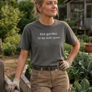 Gardening Shirt, The Garden Is My Safe Space, Funny Gardener Gift, Plant Lover Tee, Gift for Her or Him, Retro Typewriter