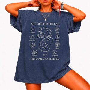 Cat Lover Shirt, Witchy Book Lover Tee, Moon Cat Shirt, Introvert Nature Coffee Graphic Tee